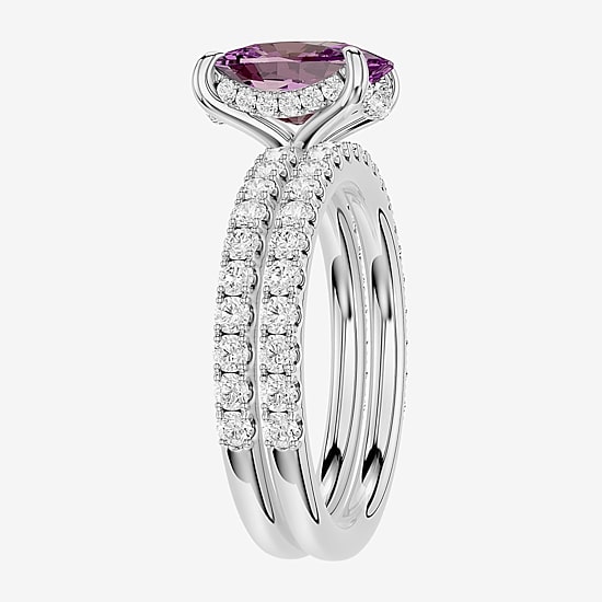 (Vs2 / F) Womens 7/8 CT. T.W. Lab Grown Purple Amethyst 14K Gold Cushion Side Stone Bridal Set