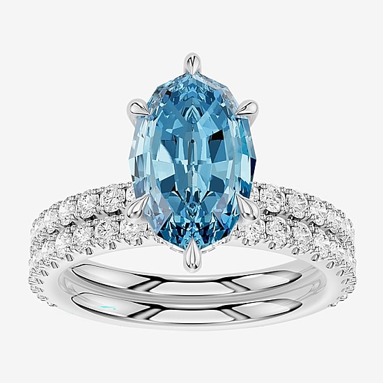 (Vs2 / F) Womens 7/8 CT. T.W. Lab Grown Blue Topaz 14K Gold Oval Side Stone Bridal Set