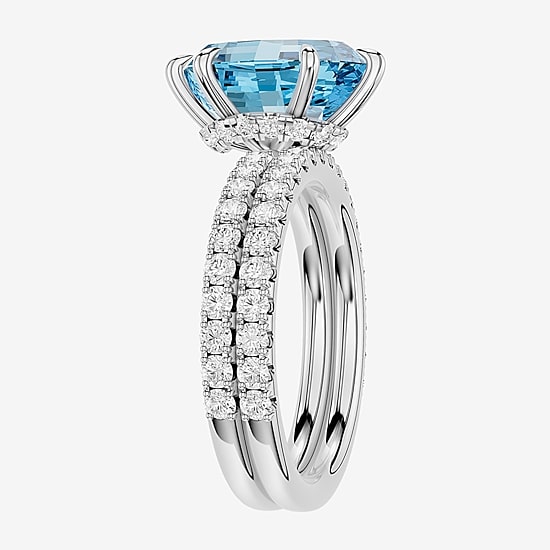 (Vs2 / F) Womens 7/8 CT. T.W. Lab Grown Blue Topaz 14K Gold Oval Side Stone Bridal Set