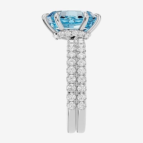 (Vs2 / F) Womens 7/8 CT. T.W. Lab Grown Blue Topaz 14K Gold Oval Side Stone Bridal Set