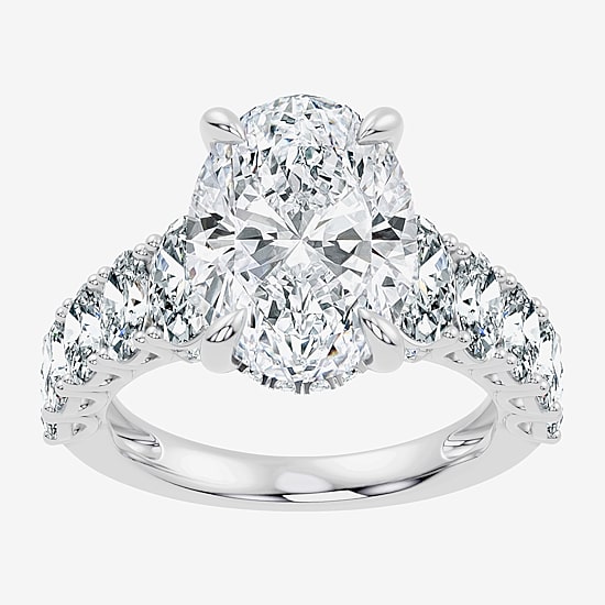 Signature By Modern Bride (F / Vs2-Si1) Womens 8 1/4 Ct. T.W. Lab Grown White Diamond 14K Gold Oval Side Stone Engagement Ring