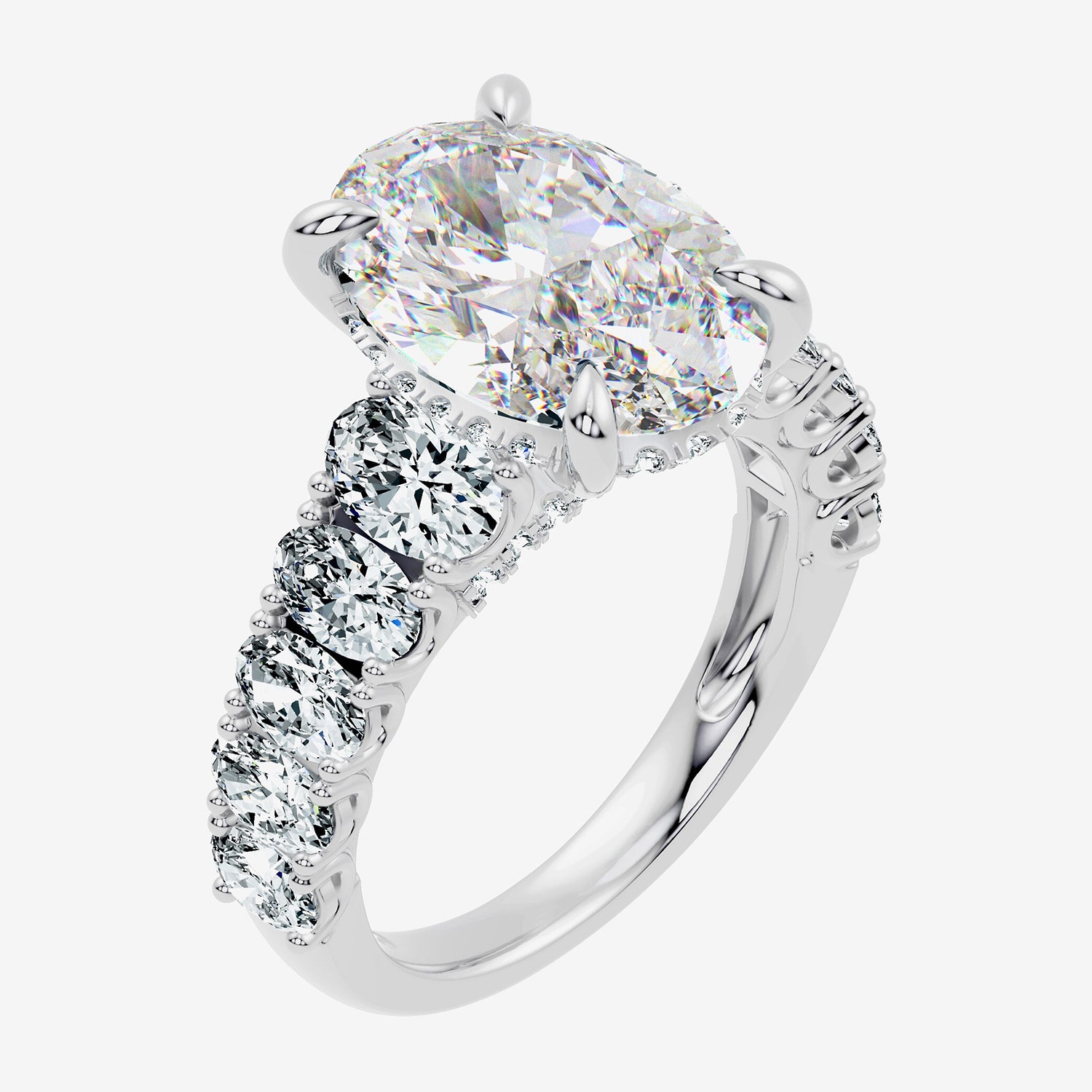 Signature By Modern Bride (F- / Vs2-Si1) Womens / CT. T.W. Lab Grown White Diamond 14K Gold Oval Side Stone Engagement Ring