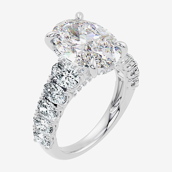 Signature By Modern Bride (F / Vs2-Si1) Womens 8 1/4 Ct. T.W. Lab Grown White Diamond 14K Gold Oval Side Stone Engagement Ring