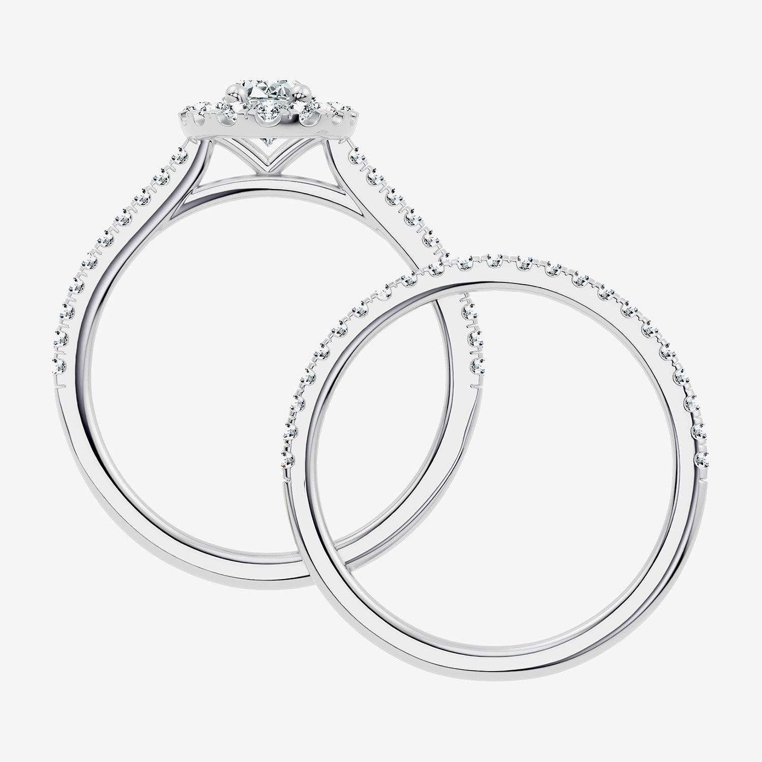 (F / Vs2-Si1) Womens 1 CT. T.W. Lab Grown White Diamond Sterling Silver Side Stone Halo Bridal Set