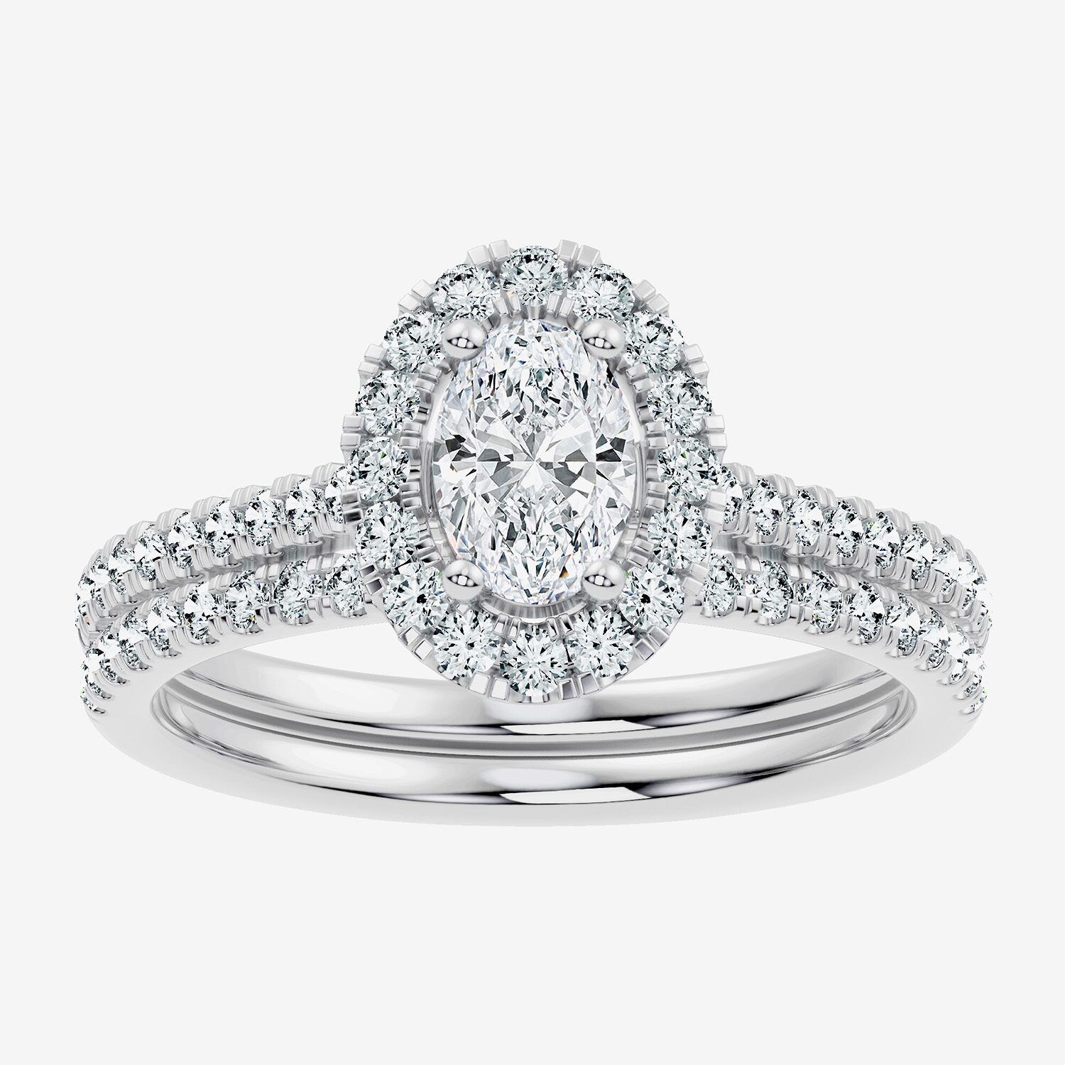 (F / Vs2-Si1) Womens 1 CT. T.W. Lab Grown White Diamond Sterling Silver Side Stone Halo Bridal Set