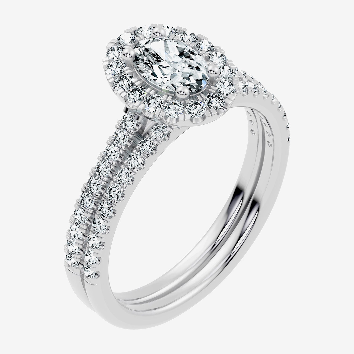 (F / Vs2-Si1) Womens 1 CT. T.W. Lab Grown White Diamond Sterling Silver Side Stone Halo Bridal Set