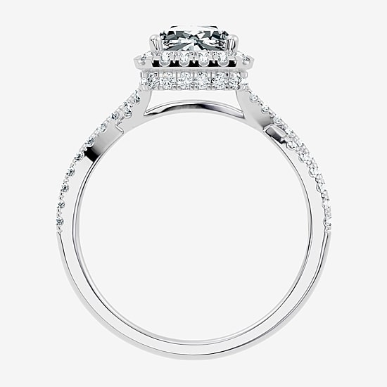 (G / Vs2-Si1) Womens 2 CT. T.W. Lab Grown White Diamond 10K Gold Rectangular Side Stone Halo Engagement Ring