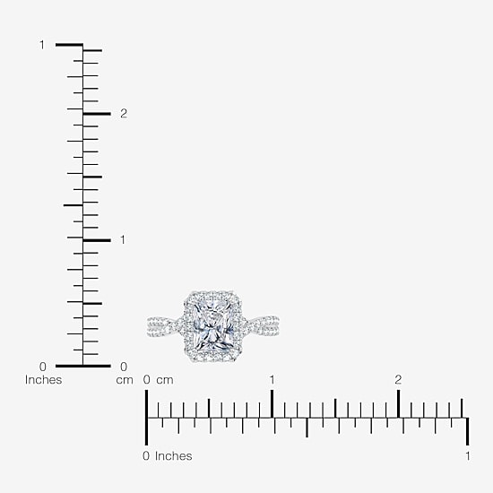 (G / Vs2-Si1) Womens 2 CT. T.W. Lab Grown White Diamond 10K Gold Rectangular Side Stone Halo Engagement Ring
