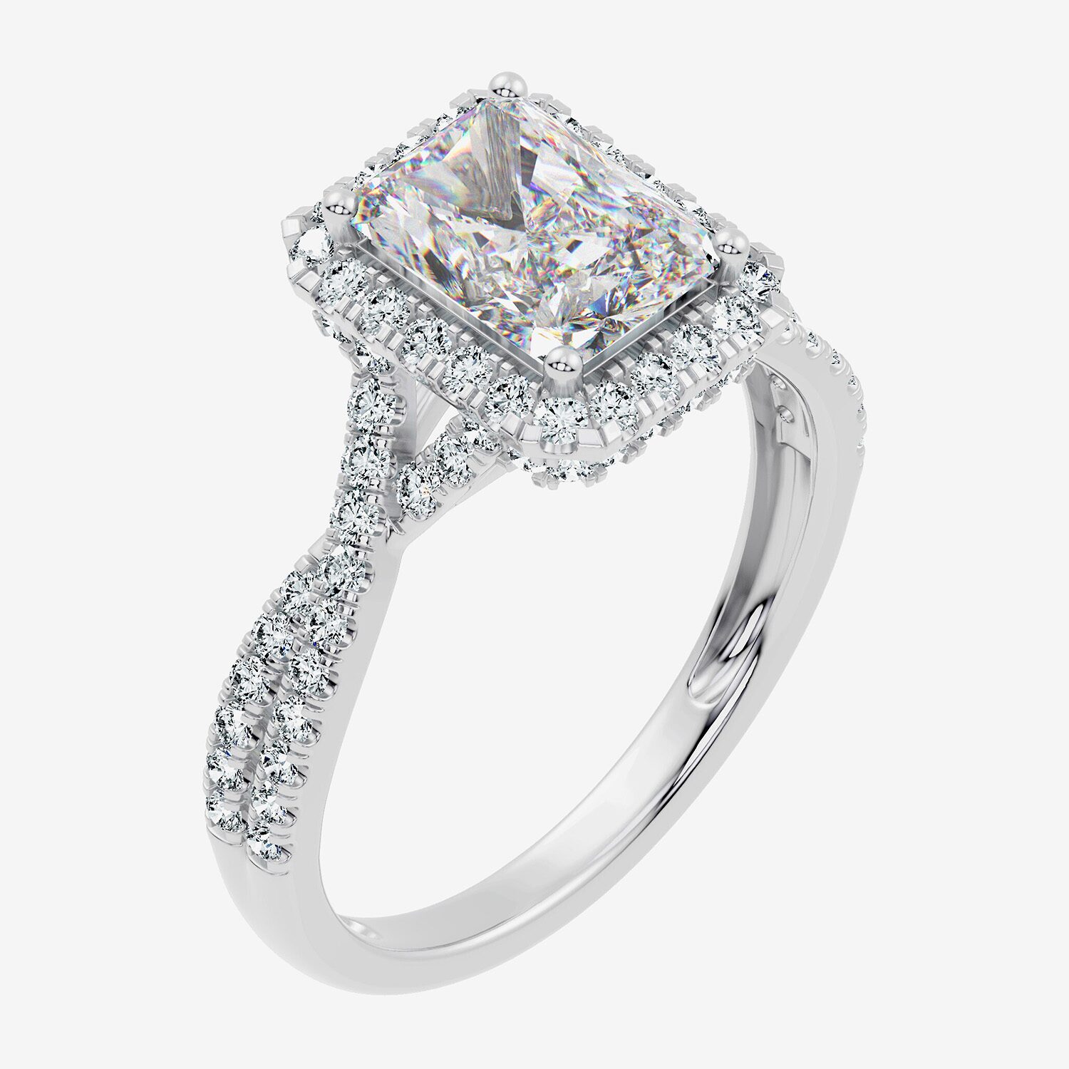 (G / Vs2-Si1) Womens 2 CT. T.W. Lab Grown White Diamond 10K Gold Rectangular Side Stone Halo Engagement Ring