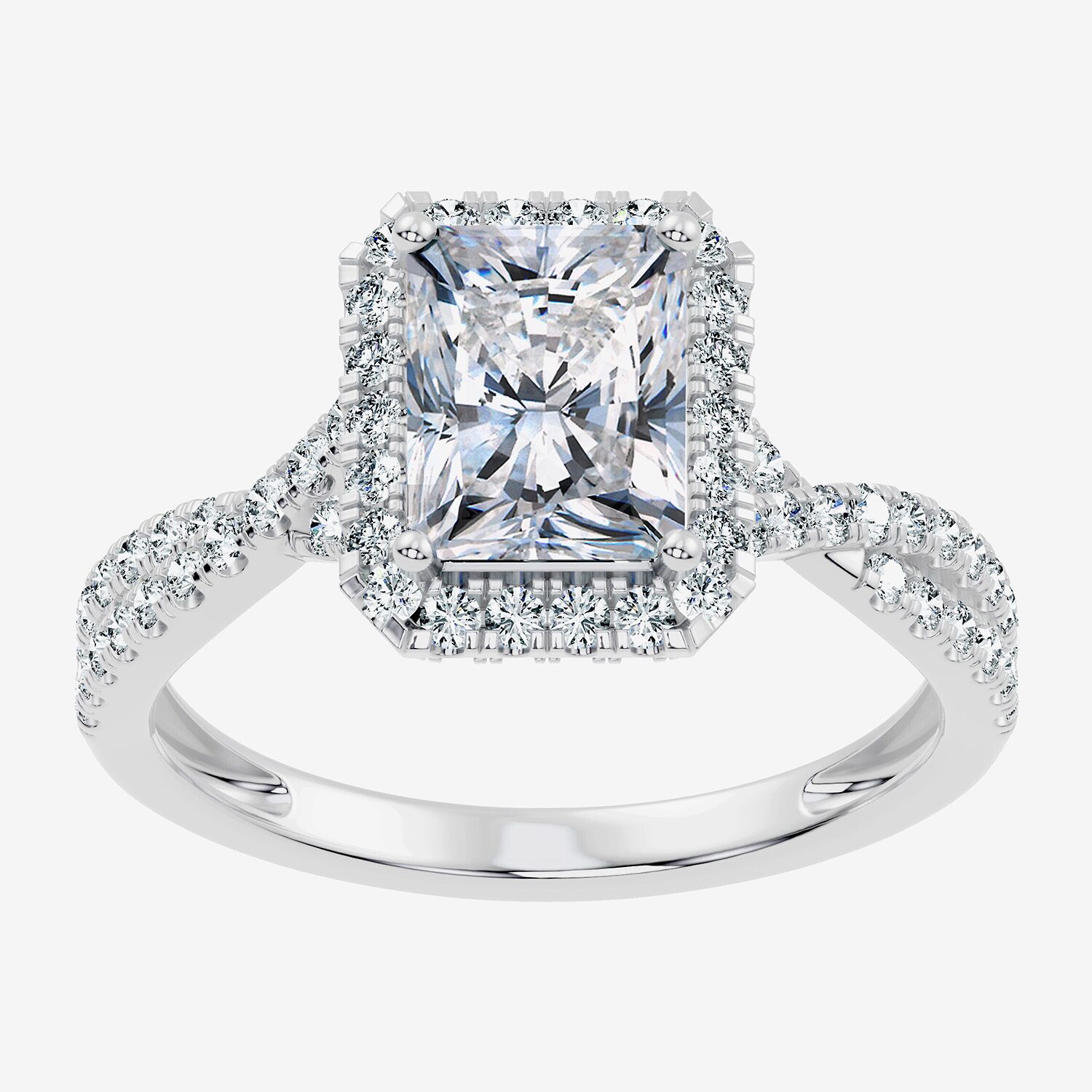 (G / Vs2-Si1) Womens 2 CT. T.W. Lab Grown White Diamond 10K Gold Rectangular Side Stone Halo Engagement Ring