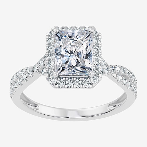 (G / Vs2-Si1) Womens 2 CT. T.W. Lab Grown White Diamond 10K Gold Radiant Rectangular Side Stone Halo Engagement Ring, 9, White