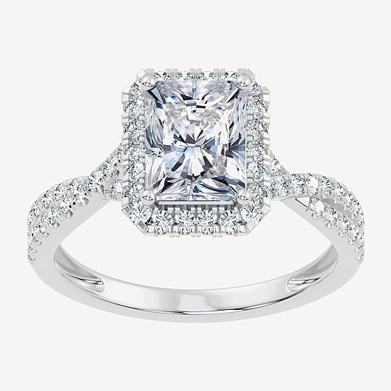 (G / Vs2-Si1) Womens 2 CT. T.W. Lab Grown White Diamond 10K Gold Rectangular Side Stone Halo Engagement Ring