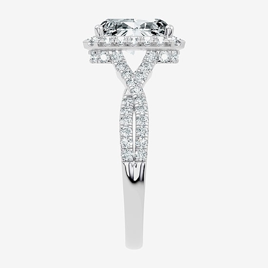 (G / Vs2-Si1) Womens 2 CT. T.W. Lab Grown White Diamond 10K Gold Rectangular Side Stone Halo Engagement Ring
