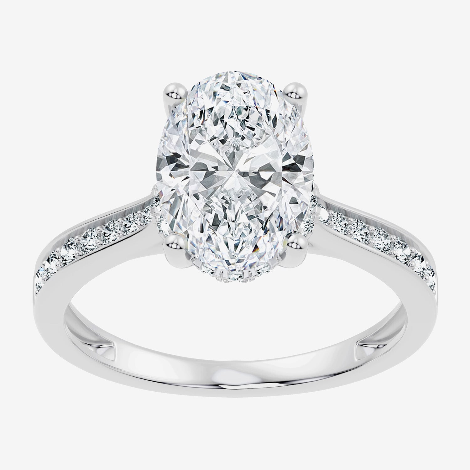 (G / Vs2-Si1) Womens 3 1/3 Ct. T.W. Lab Grown White Diamond 10K Gold Oval Side Stone Engagement Ring