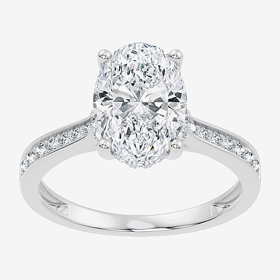 (G / Vs2-Si1) Womens 3 1/3 Ct. T.W. Lab Grown White Diamond 10K Gold Oval Side Stone Engagement Ring