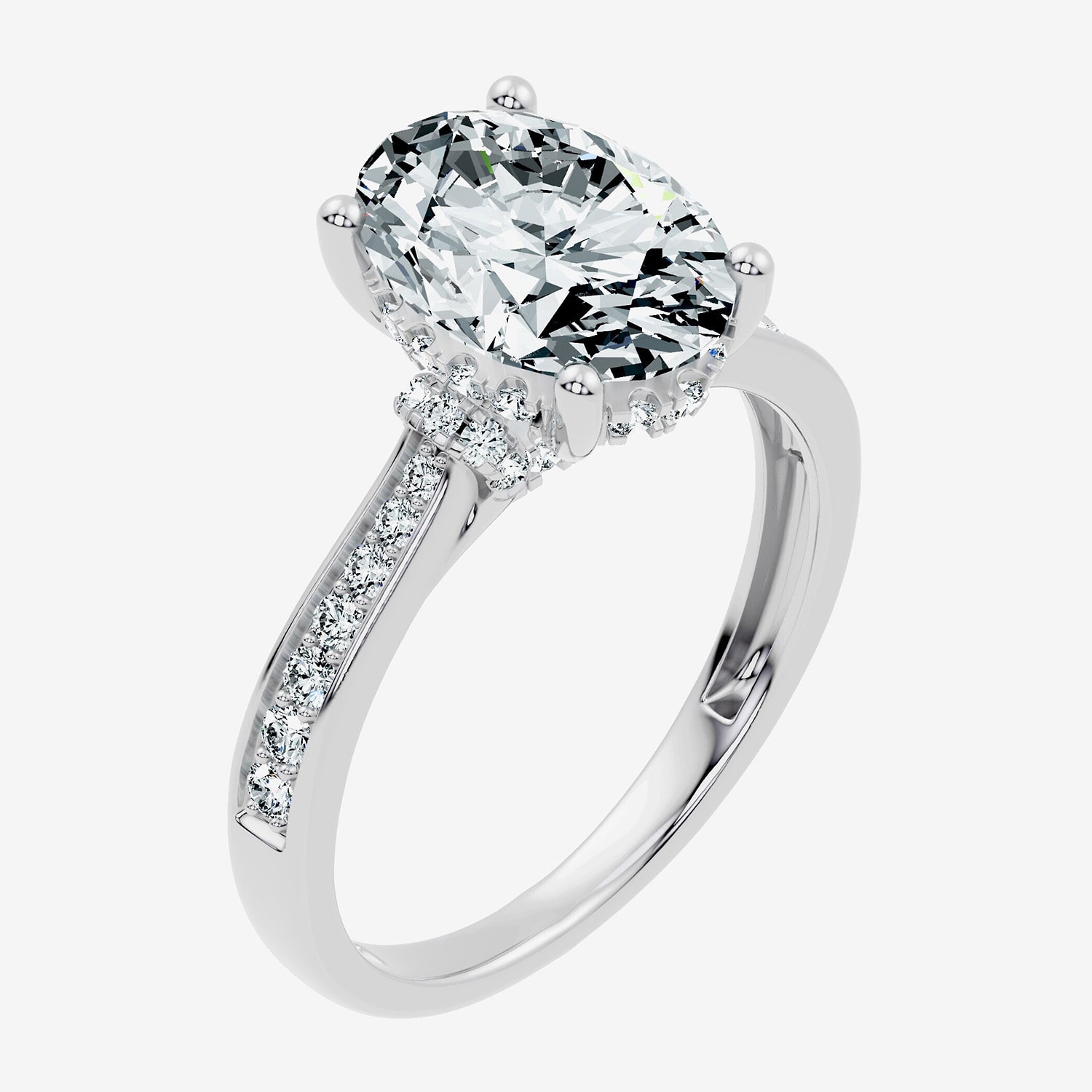(G / Vs2-Si1) Womens 3 1/3 Ct. T.W. Lab Grown White Diamond 10K Gold Oval Side Stone Engagement Ring