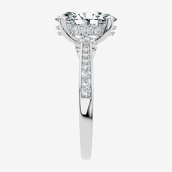 (G / Vs2-Si1) Womens 3 1/3 Ct. T.W. Lab Grown White Diamond 10K Gold Oval Side Stone Engagement Ring