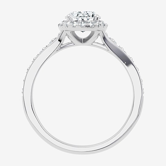 (F / Vs2-Si1) Womens 1 1/2 CT. T.W. Lab Grown White Diamond Sterling Silver Oval Side Stone Halo Engagement Ring