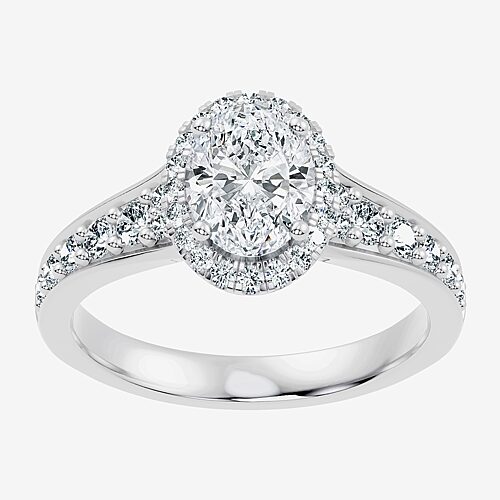 Modern Bride (f / Vs2-si1) Womens 1 1/2 Ct. T.w. Lab Grown White Diamond Sterling Silver Oval Side Stone Halo Eng