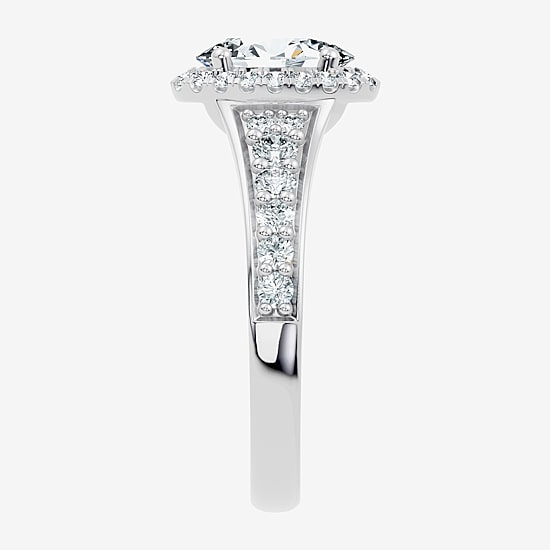 (F / Vs2-Si1) Womens 1 1/2 CT. T.W. Lab Grown White Diamond Sterling Silver Oval Side Stone Halo Engagement Ring