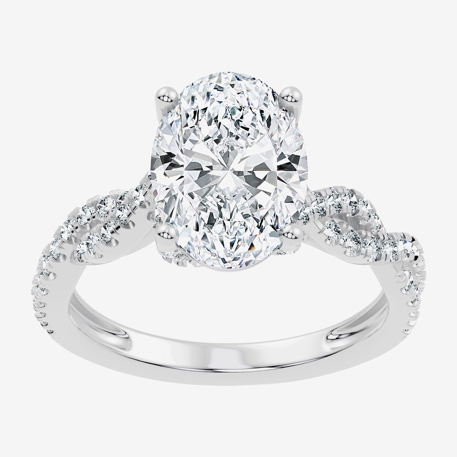 (F / Vs2-Si1) Womens 3 1/2 CT. T.W Lab Grown White Diamond 10K Gold Oval Side Stone Engagement Ring