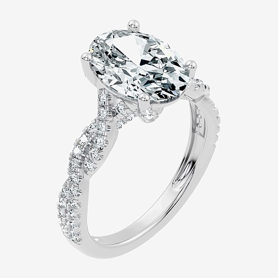 (F / Vs2-Si1) Womens 3 1/2 CT. T.W Lab Grown White Diamond 10K Gold Oval Side Stone Engagement Ring