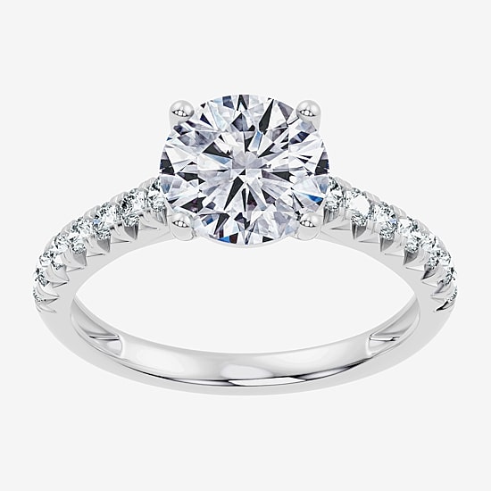 (G / Vs2-Si1) Womens 2 1/3 CT. T.W. Lab Grown White Diamond Sterling Silver Round Side Stone Engagement Ring