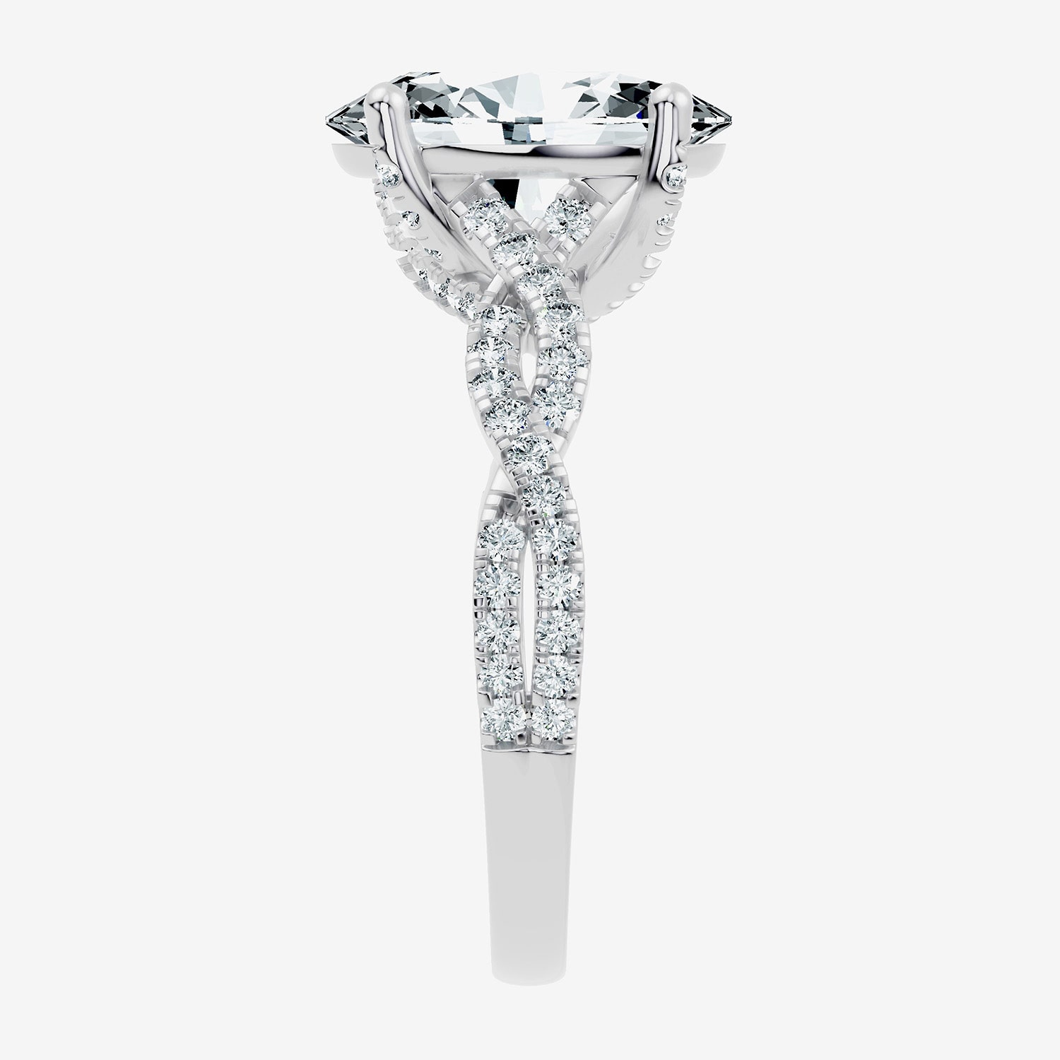 (F / Vs2-Si1) Womens 3 1/2 CT. T.W Lab Grown White Diamond 10K Gold Oval Side Stone Engagement Ring