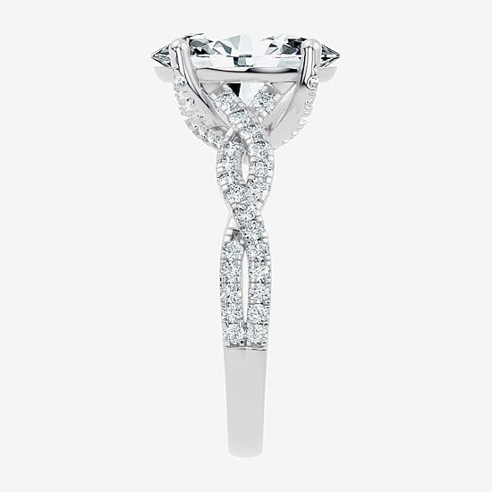 (F / Vs2-Si1) Womens 3 1/2 CT. T.W Lab Grown White Diamond 10K Gold Oval Side Stone Engagement Ring