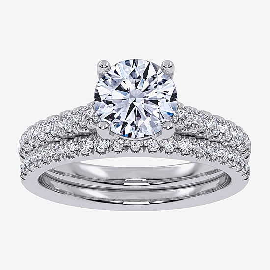 Signature By Modern Bride (F / Vs2-Si1) Womens 3 1/2 CT. T.W Lab Grown White Diamond Sterling Silver Round Side Stone Bridal Set