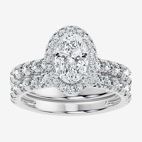 Modern Bride (f / Vs2-si1) Womens 3 Ct. T.w. Lab Grown White Diamond 10k Gold Oval Side Stone Halo Bridal Set