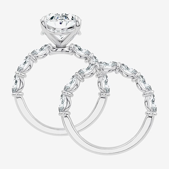 Signature By Modern Bride (F / Vs2-Si1) Womens 8 1/4 Ct. T.W. Lab Grown White Diamond 14K Gold Oval Side Stone Halo Bridal Set