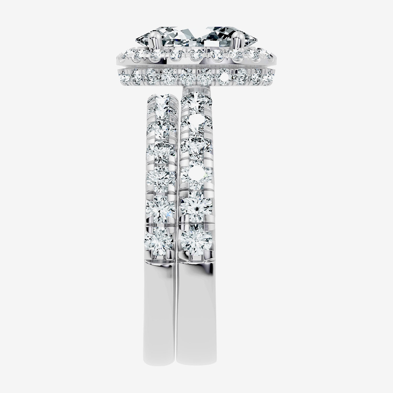 (F / Vs2-Si1) Womens 3 CT. T.W. Lab Grown White Diamond 10K Gold Oval Side Stone Halo Bridal Set