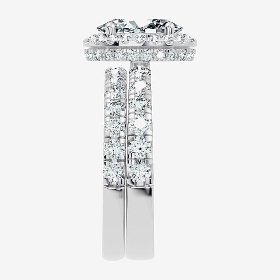 (F / Vs2-Si1) Womens 3 CT. T.W. Lab Grown White Diamond 10K Gold Oval Side Stone Halo Bridal Set