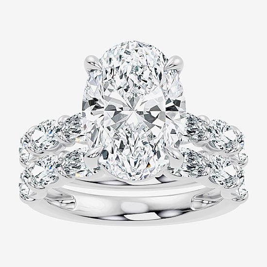 Signature By Modern Bride (F / Vs2-Si1) Womens 8 1/4 Ct. T.W. Lab Grown White Diamond 14K Gold Oval Side Stone Halo Bridal Set