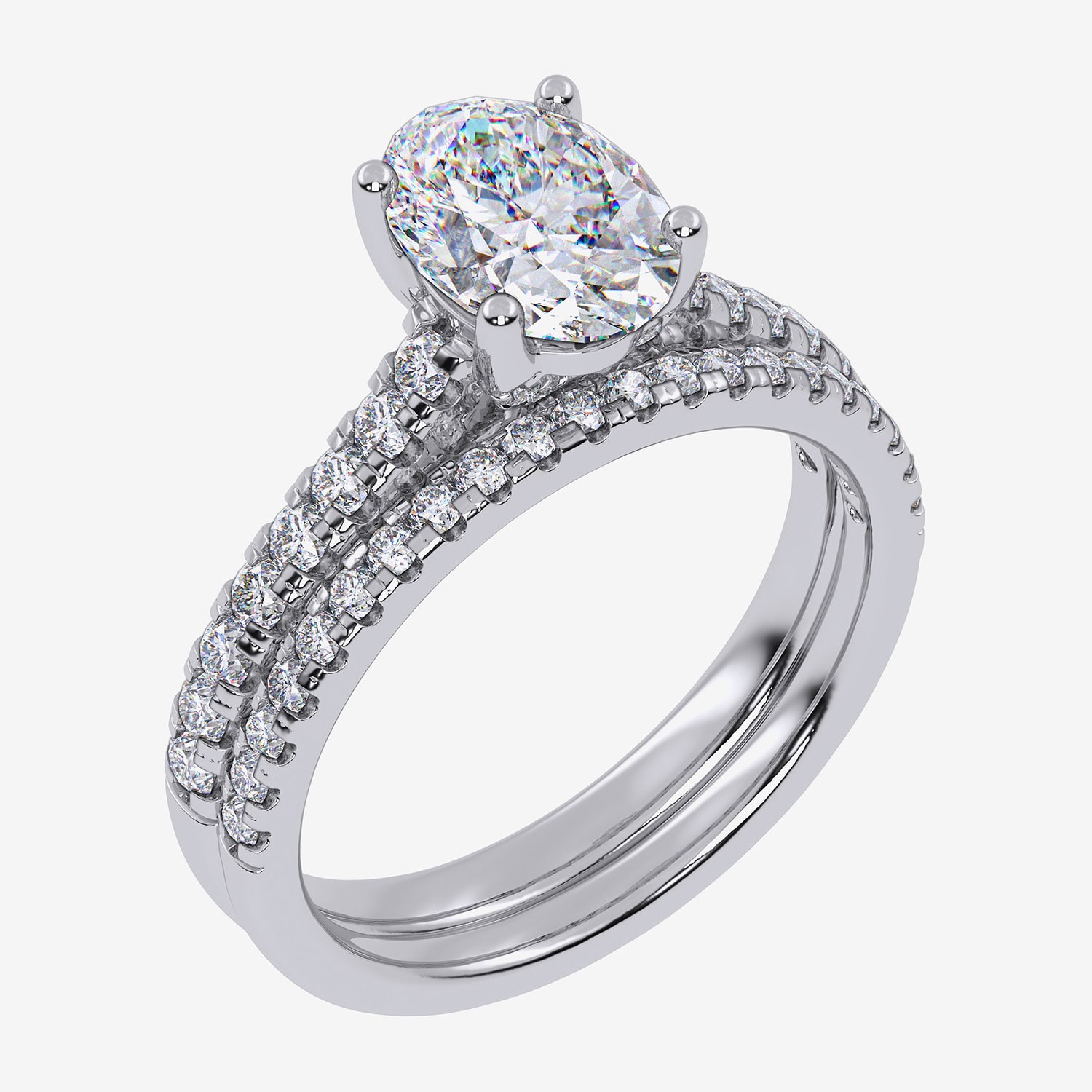F / Vs2-Si1) Womens 3 1/2 CT. T.W Lab Grown White Diamond Sterling Silver Side Stone Bridal Set