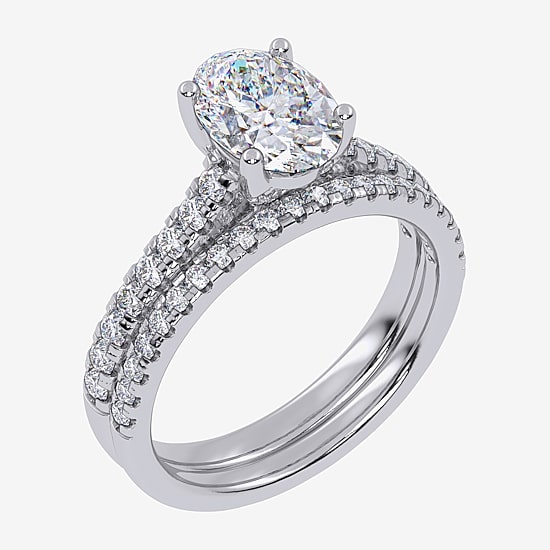 (F / Vs2-Si1) Womens 3 1/2 CT. T.W Lab Grown White Diamond Sterling Silver Side Stone Bridal Set
