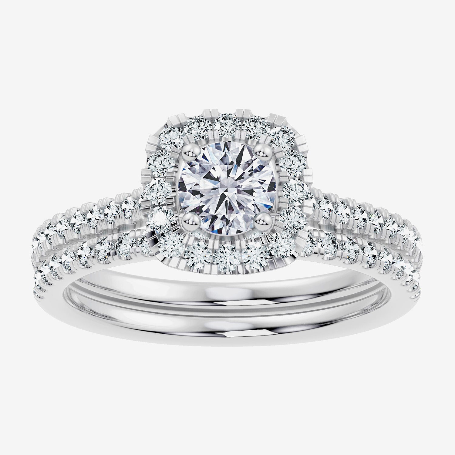 (F / Vs2-Si1) Womens 1 CT. T.W. Lab Grown White Diamond Sterling Silver Cushion Side Stone Halo Bridal Set