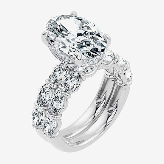 Signature By Modern Bride (F / Vs2-Si1) Womens 8 1/4 Ct. T.W. Lab Grown White Diamond 14K Gold Oval Side Stone Halo Bridal Set