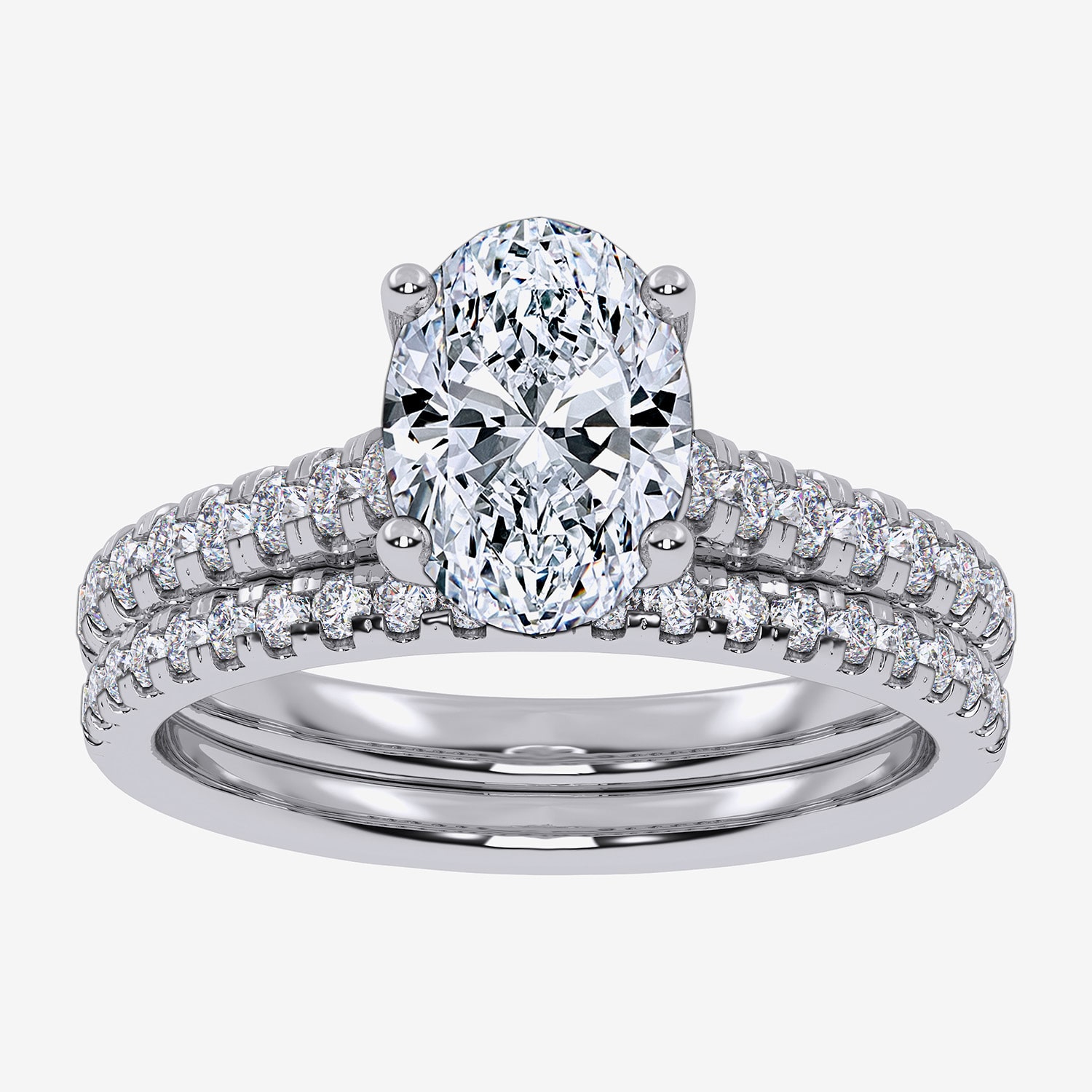 F / Vs2-Si1) Womens 3 1/2 CT. T.W Lab Grown White Diamond Sterling Silver Side Stone Bridal Set