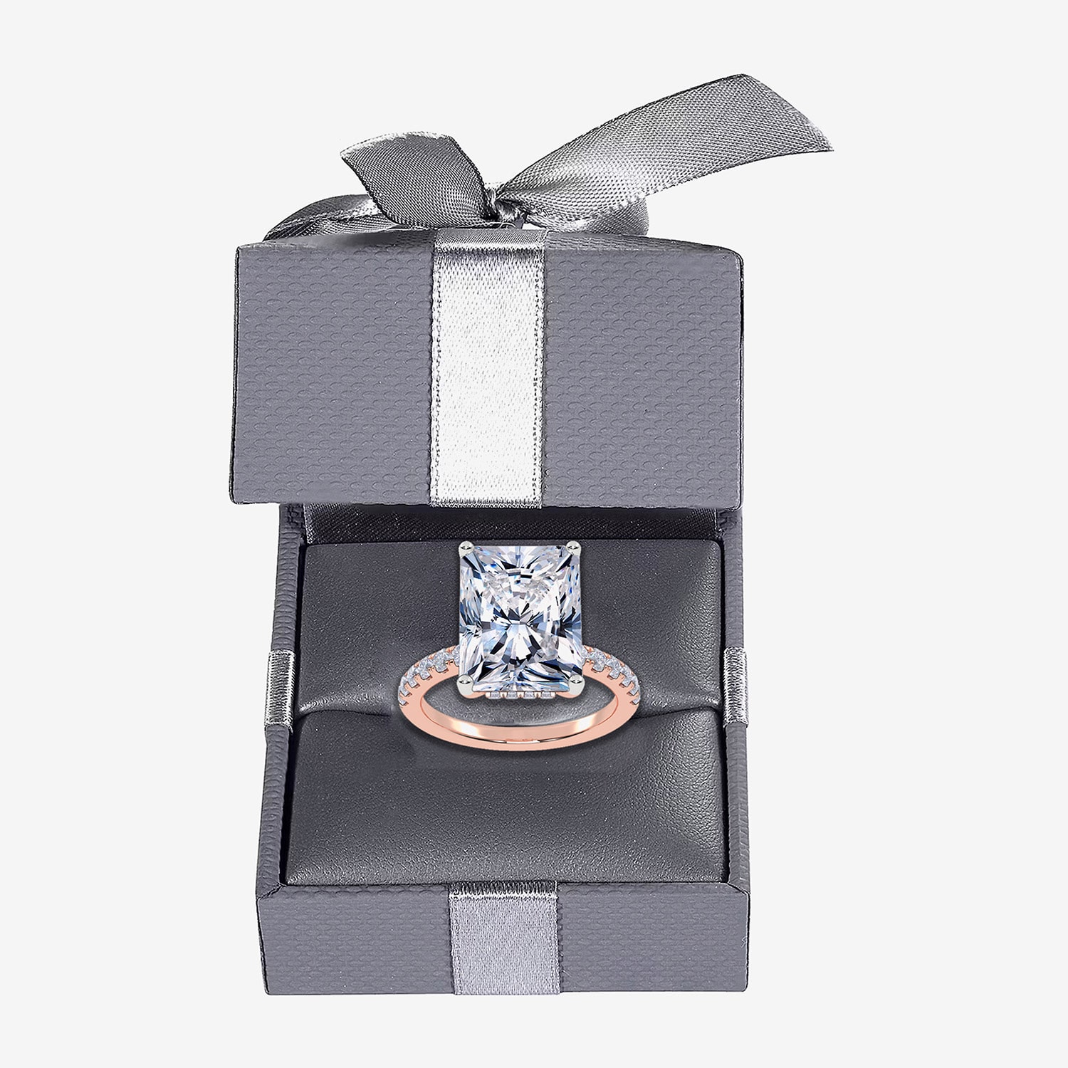 (F-G / Vs2-Si1) Womens 8 1/2 Ct. T.W. Lab Grown White Diamond 14K Gold Rectangular Side Stone Engagement Ring