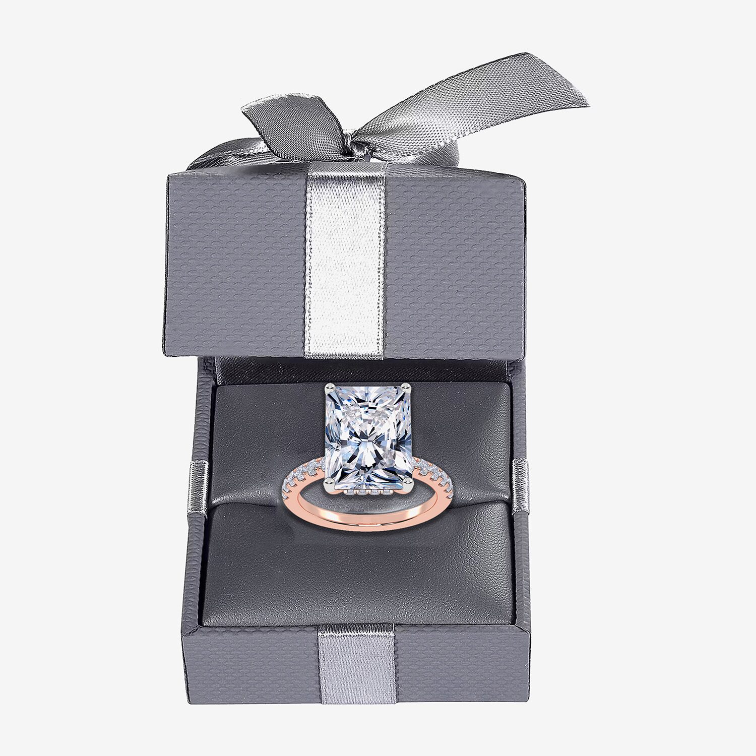 (F-G / Vs2-Si1) Womens 10 1/2 Ct. T.W. Lab Grown White Diamond 14K Gold Rectangular Side Stone Engagement Ring