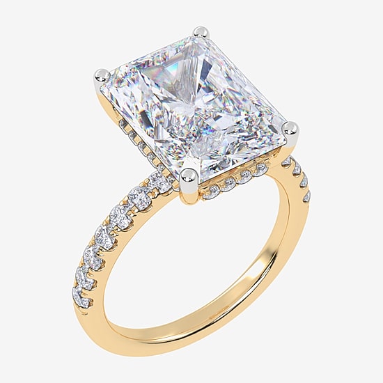 (F-G / Vs2-Si1) Womens 10 1/2 Ct. T.W. Lab Grown White Diamond 14K Gold Rectangular Side Stone Engagement Ring