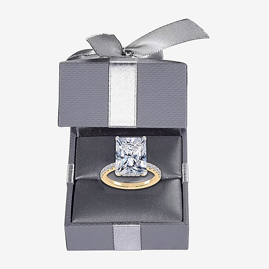 (F-G / Vs2-Si1) Womens 10 1/2 Ct. T.W. Lab Grown White Diamond 14K Gold Rectangular Side Stone Engagement Ring
