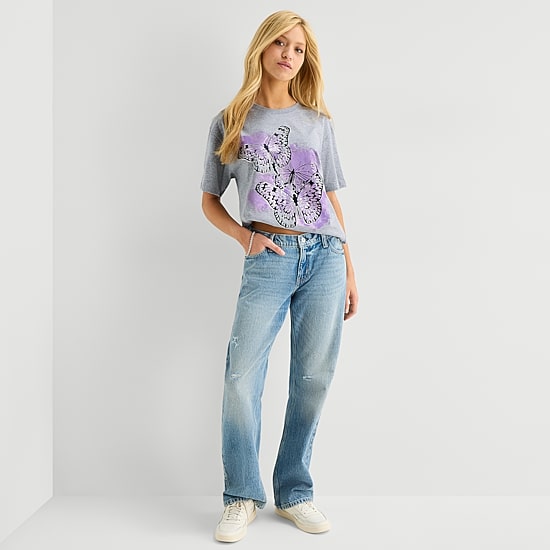 Womens Juniors Crew Neck Short Sleeve Regular Fit Graphic T-Shirt
