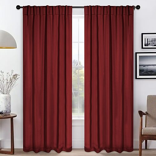 Superior Solid Back Tab Energy Saving Room Darkening Set Of 2 Curtain Panel In Red