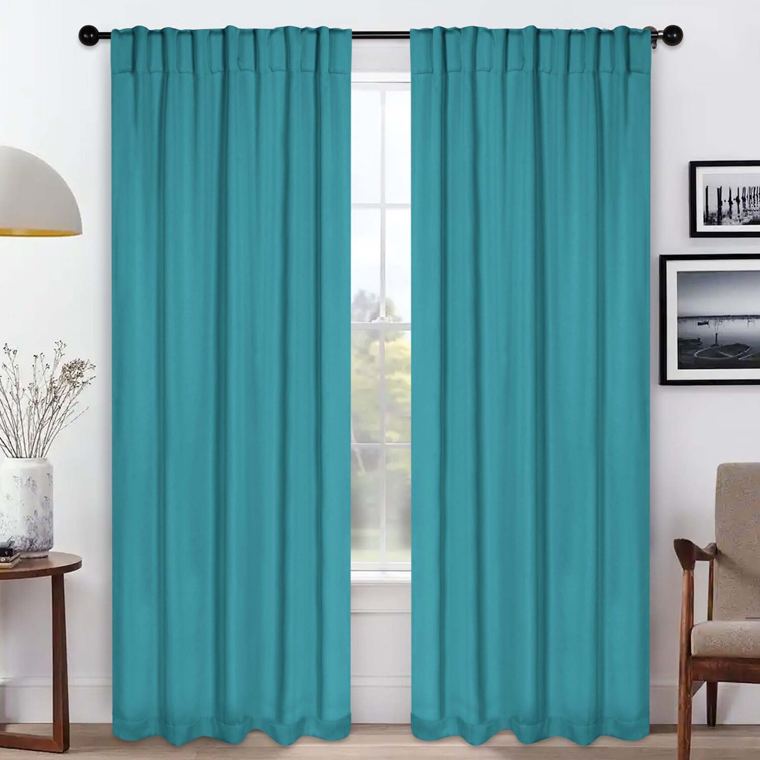 SUPERIOR® Solid Back Tab Energy Saving Room Darkening Set of 2 Curtain Panel