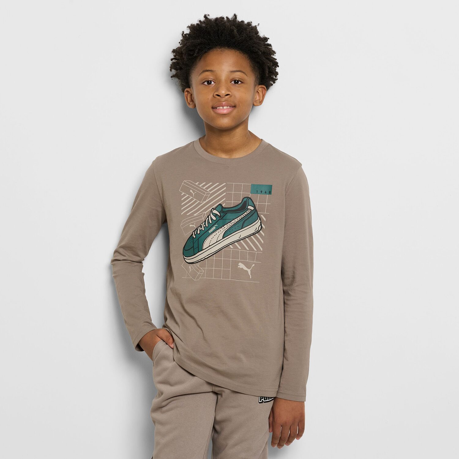 PUMA Big Kid Boys Crew Neck Long Sleeve Regular Fit Graphic T-Shirt