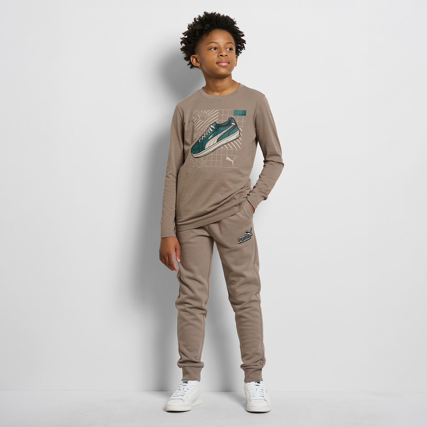 PUMA Big Kid Boys Crew Neck Long Sleeve Regular Fit Graphic T-Shirt