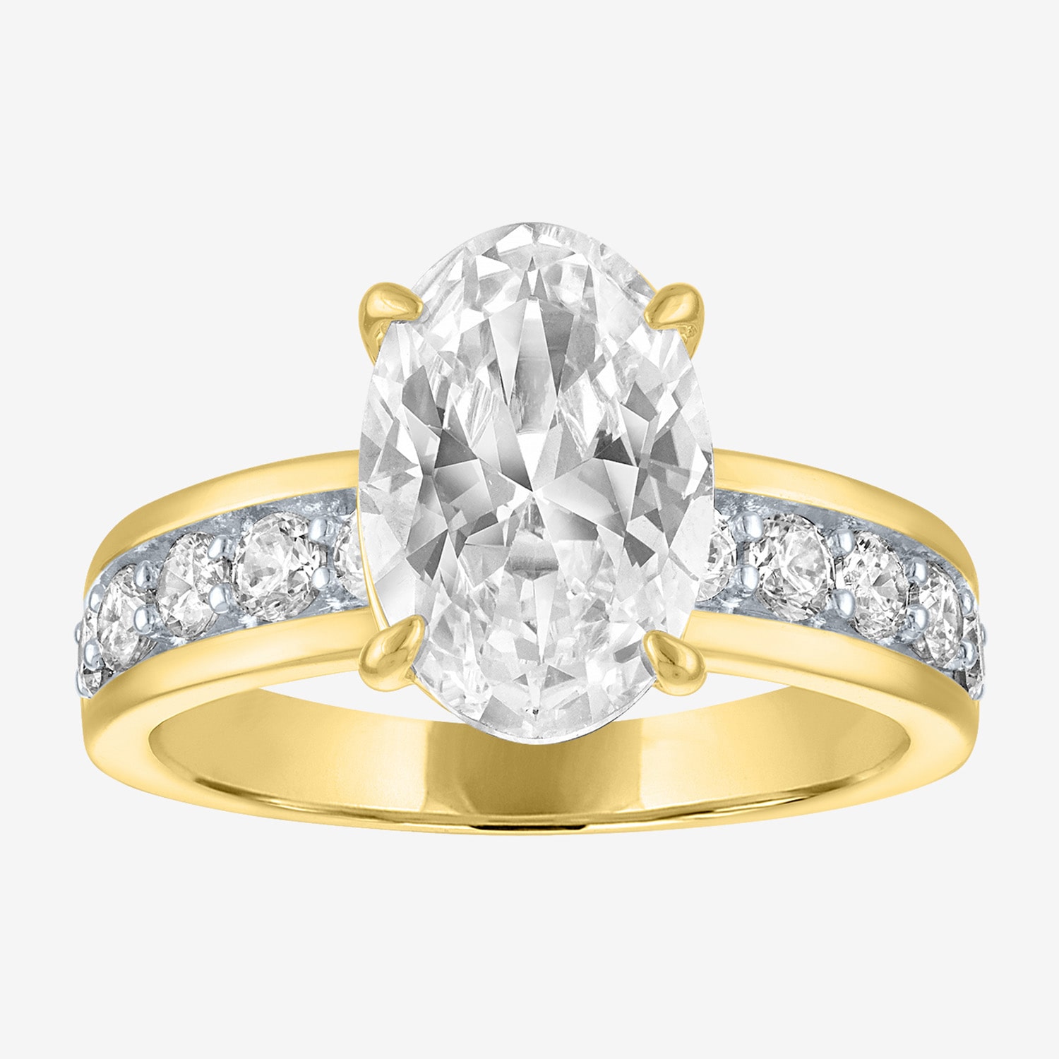 Bridal Addiction (E-F / Vs1-Vs2) Womens 3 1/2 CT. T.W Lab Grown White Diamond 10K Gold Oval Side Stone Engagement Ring